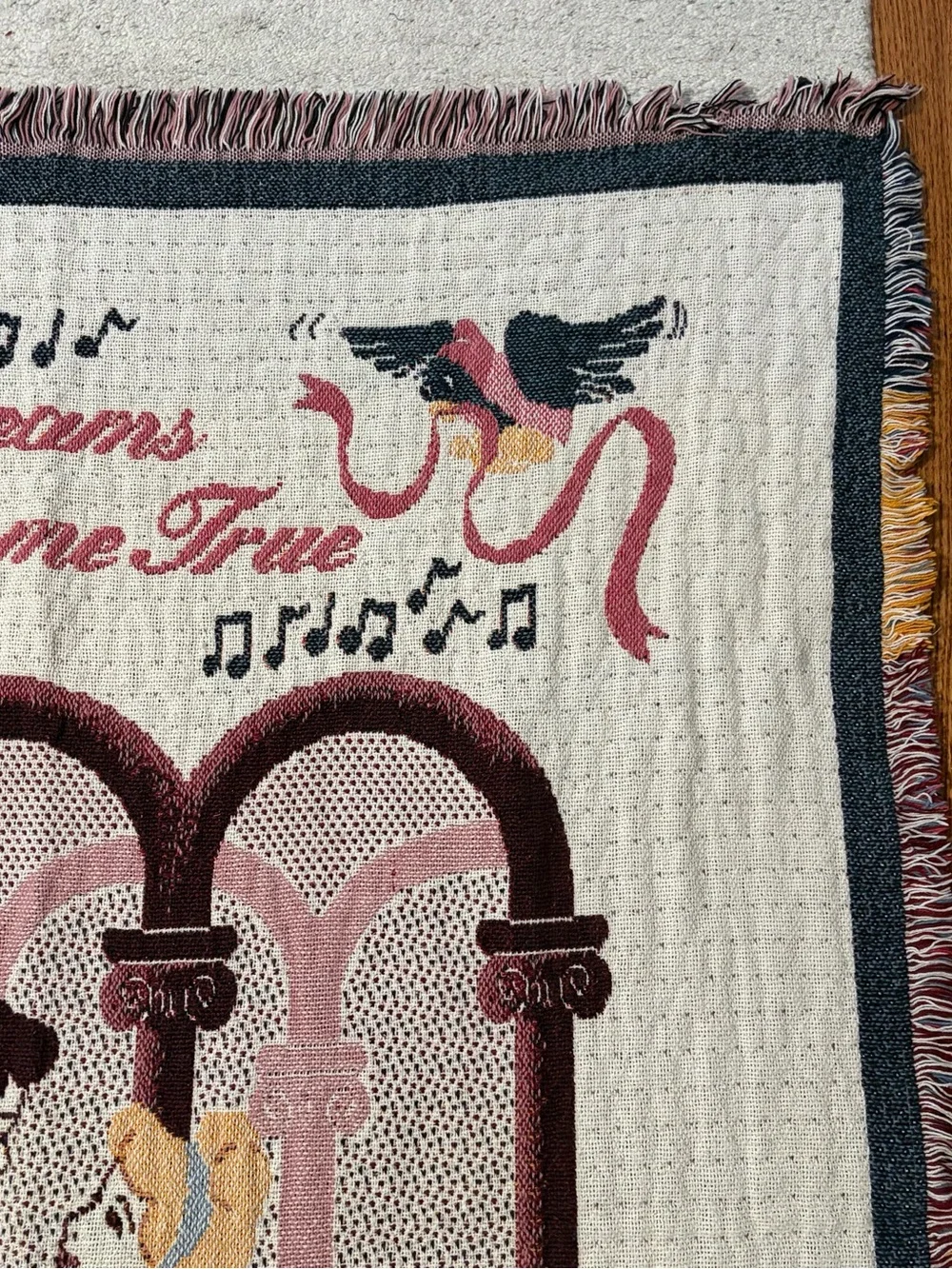 Vtg Disney Cinderella Woven Tapestry Blanket Throw Dreams Do Come True 90s Y2K